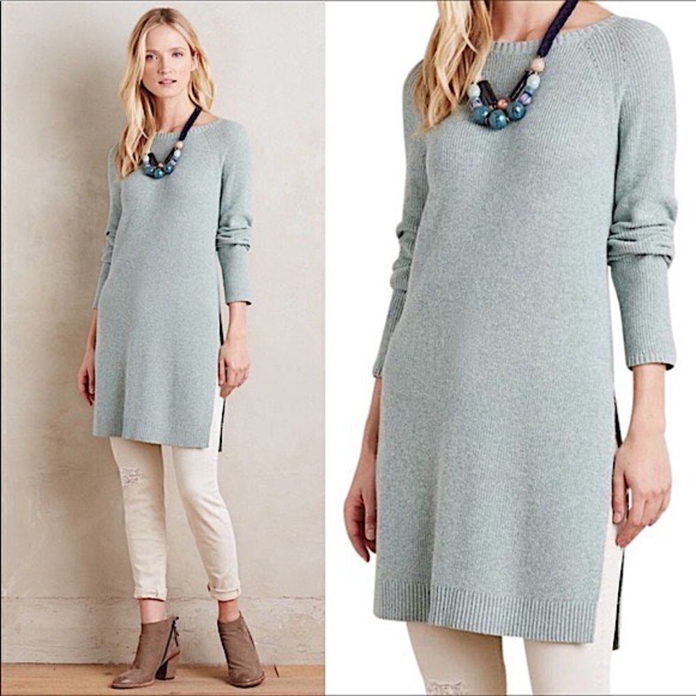 Anthropologie Moth Pasadena Sweater Dress XS Cashmere Blend Coastal Blue tunic